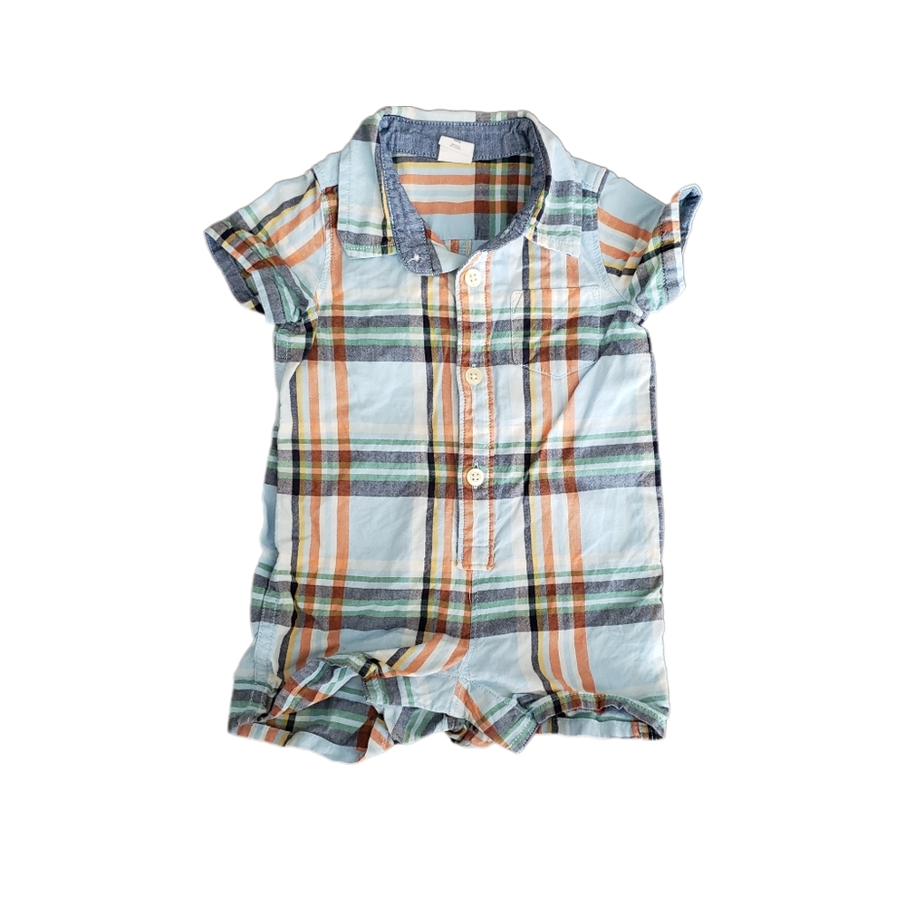 Baby Gap 3-6m Plaid Button Down Shirt Shortie Romper